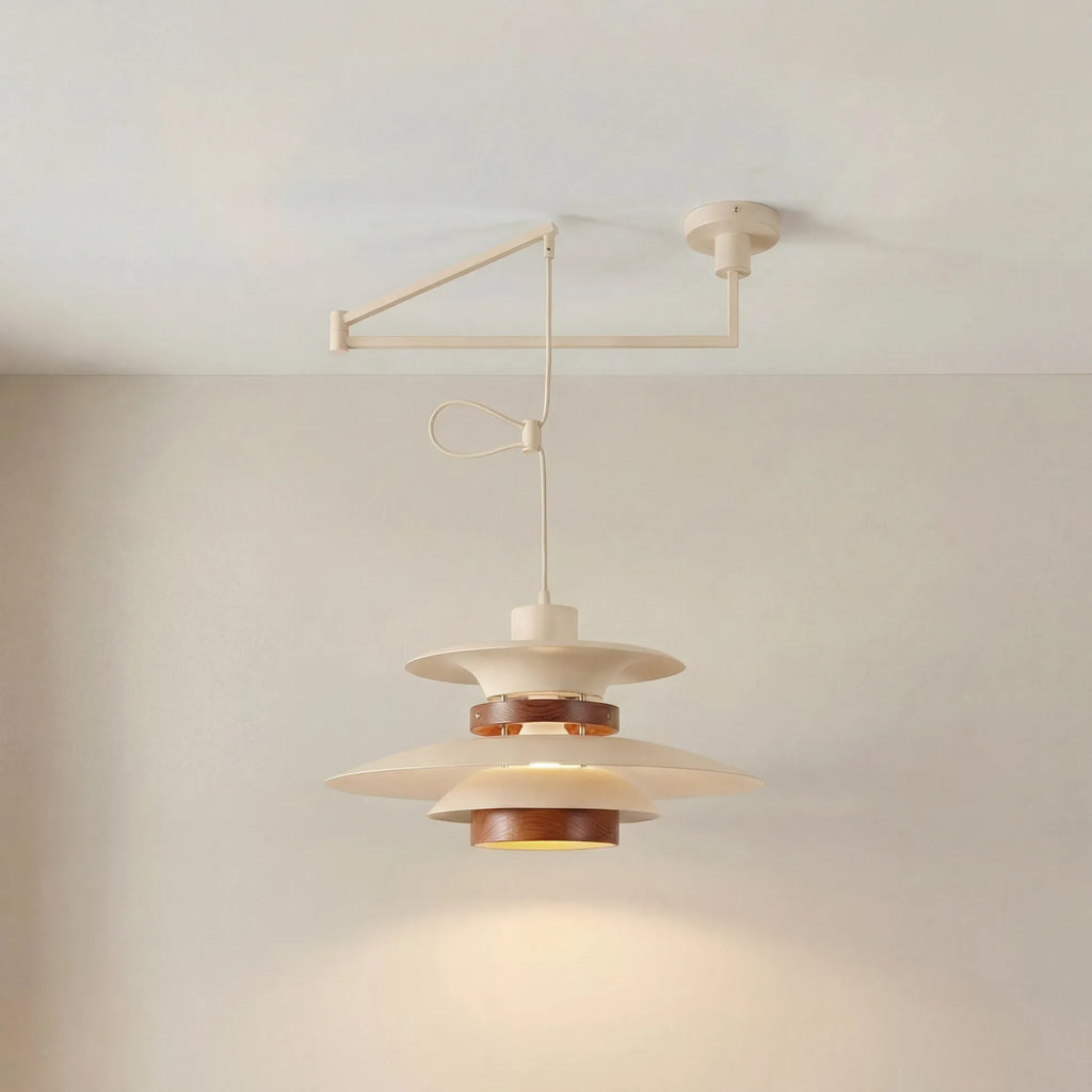 Lucien Scandinavian Wood Accent Adjustable Arm Pendant Light
