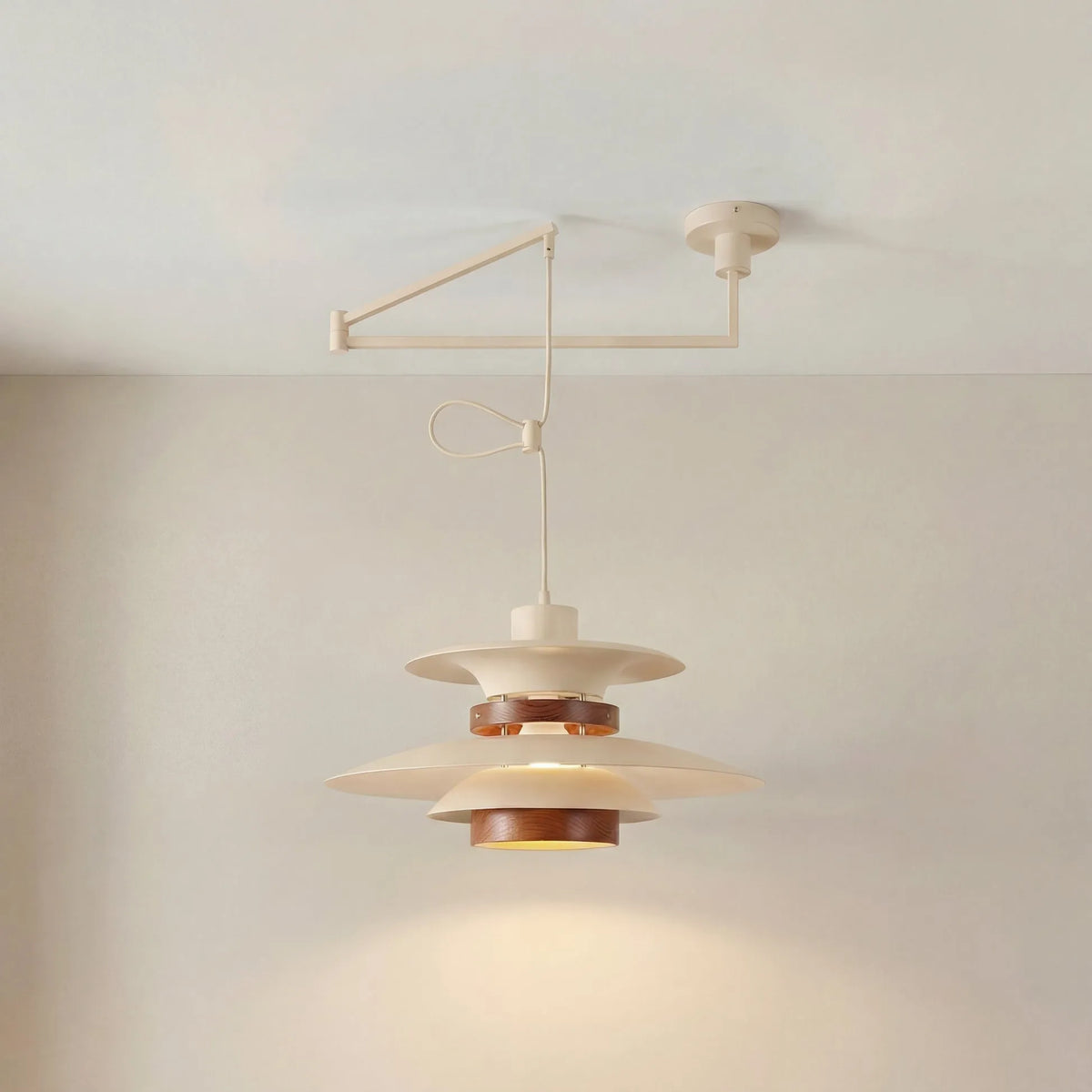 Lucien Scandinavian Wood Accent Adjustable Arm Pendant Light
