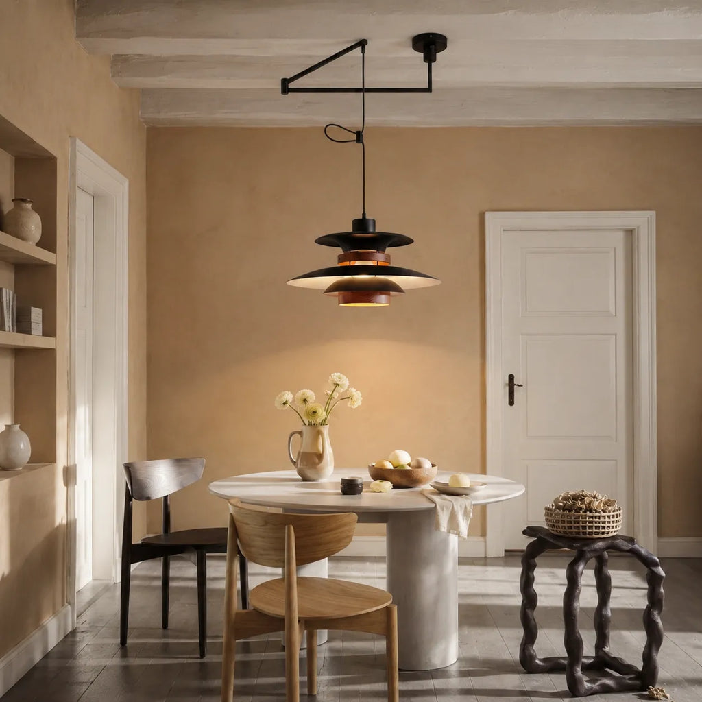 Lucien Scandinavian Wood Accent Adjustable Arm Pendant Light
