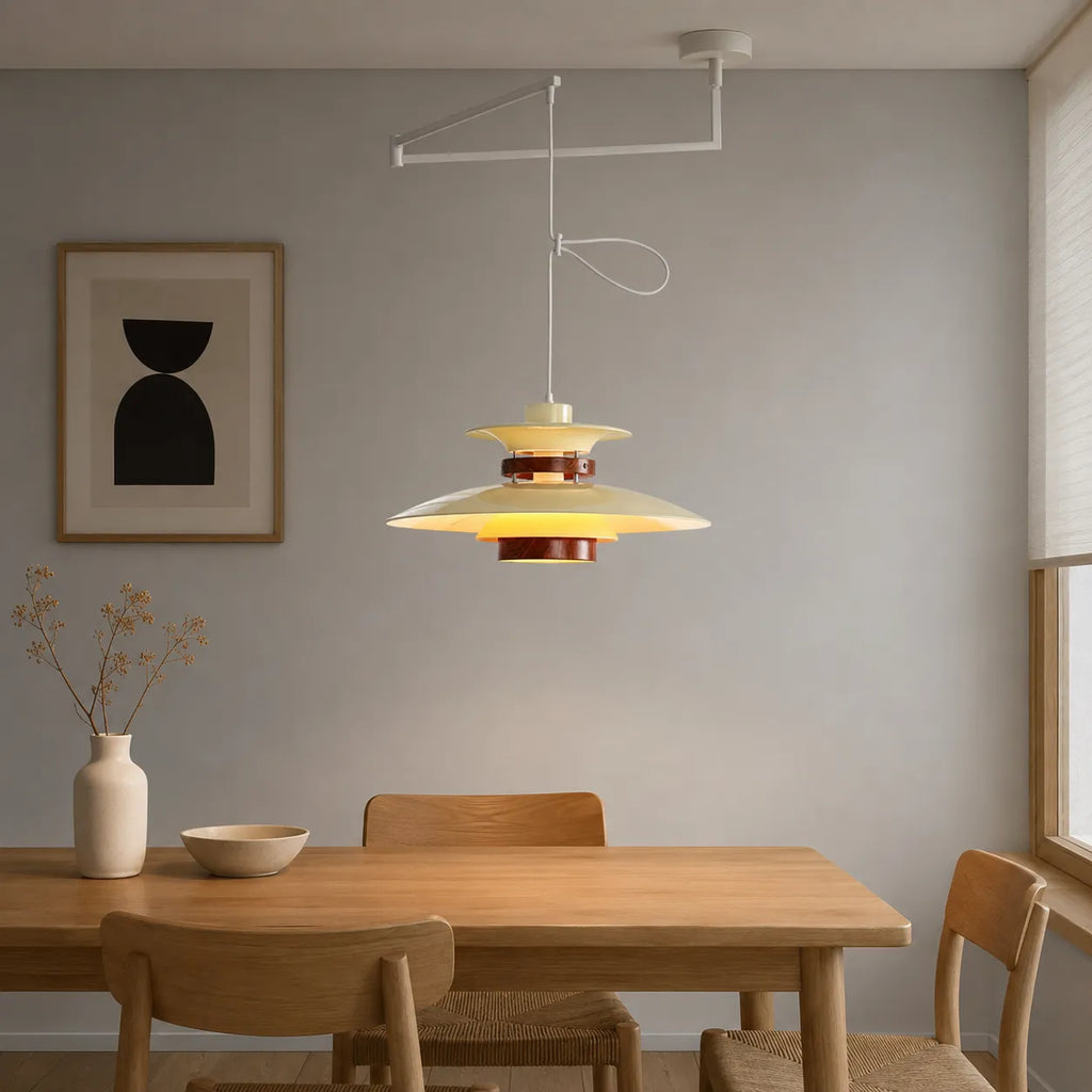 Lucien Scandinavian Wood Accent Adjustable Arm Pendant Light