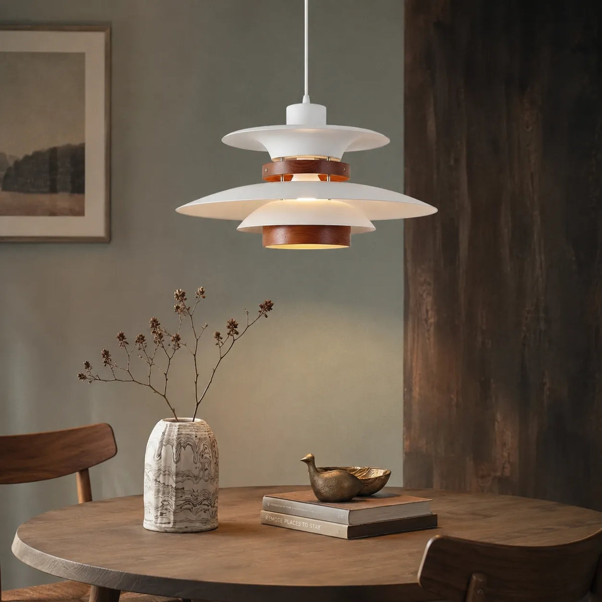 Lucien Scandinavian Wood Accent Adjustable Arm Pendant Light