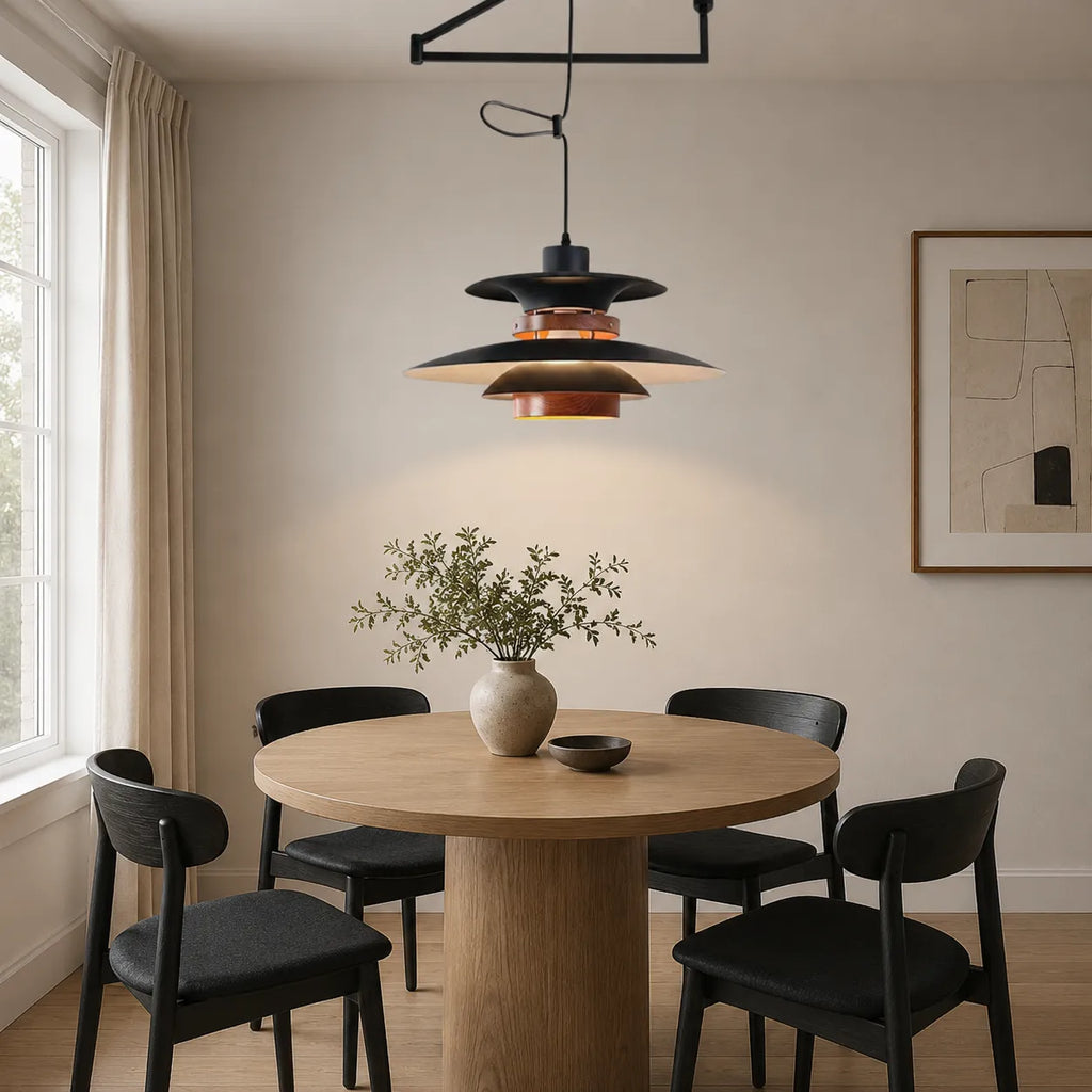 Lucien Scandinavian Wood Accent Adjustable Arm Pendant Light