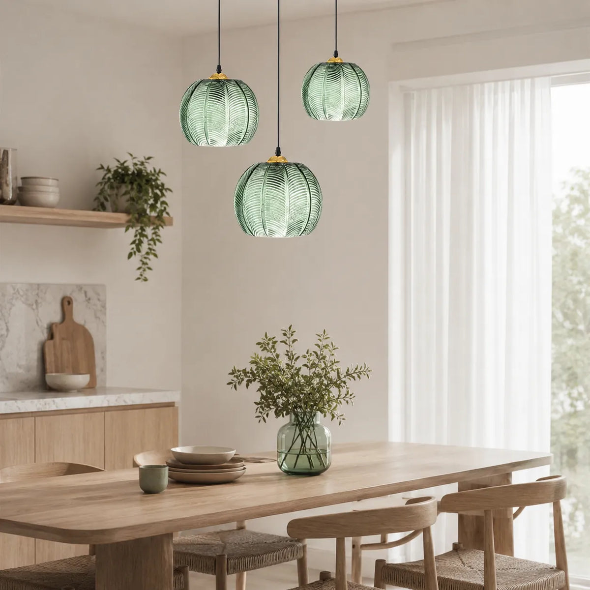 Joelle Nordic Leaf-Pattern Glass Pendant Light