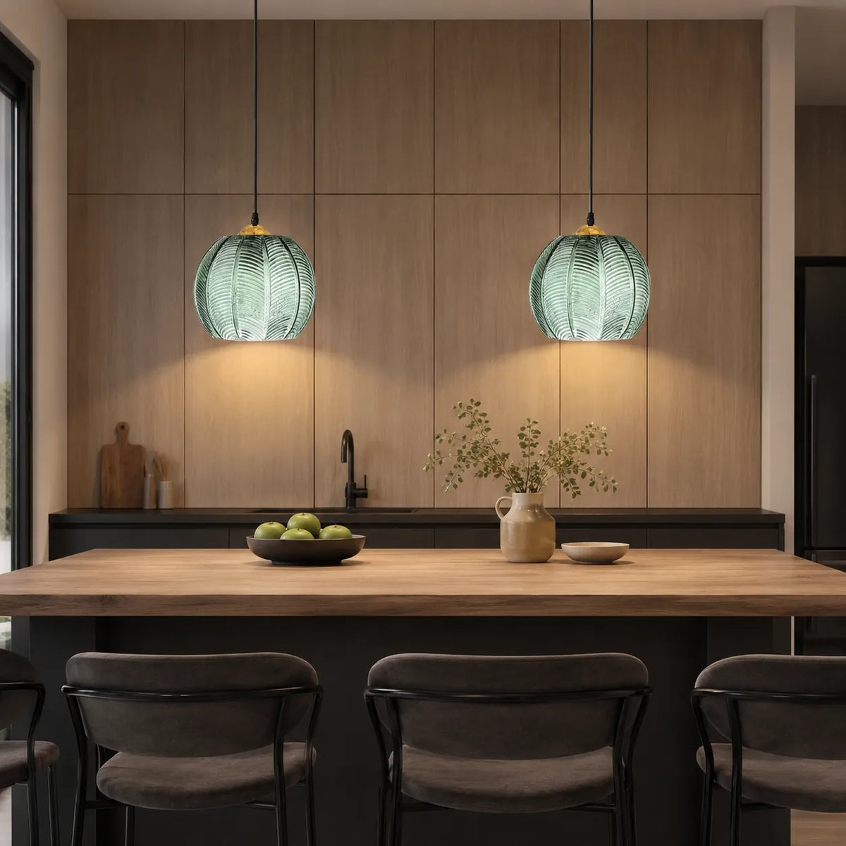 Joelle Nordic Leaf-Pattern Glass Pendant Light