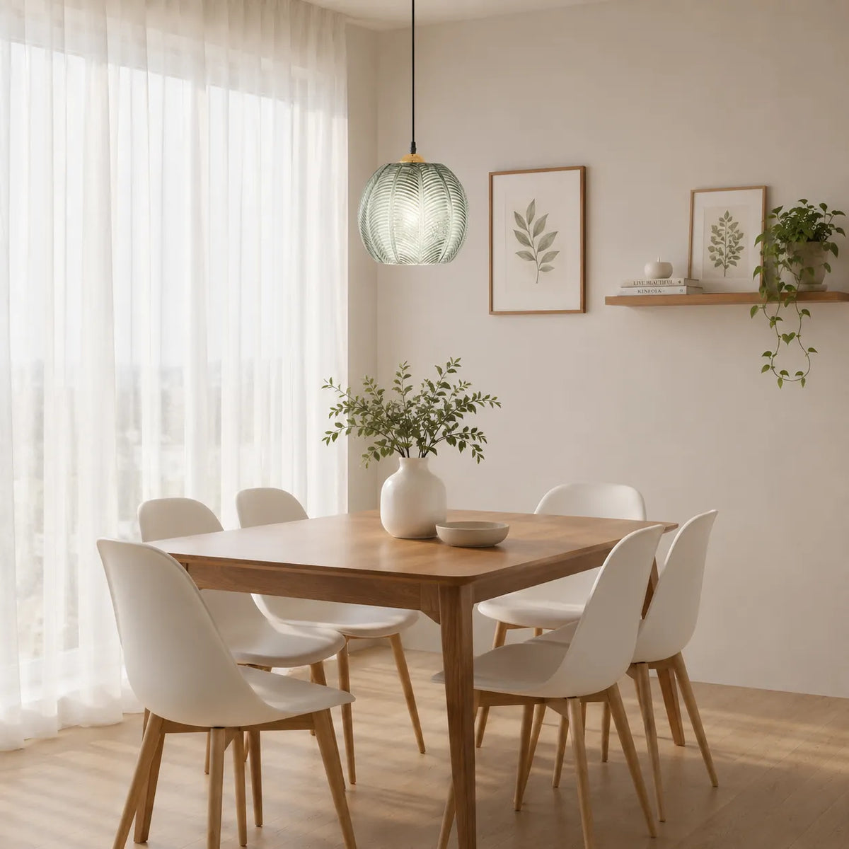 Joelle Nordic Leaf-Pattern Glass Pendant Light