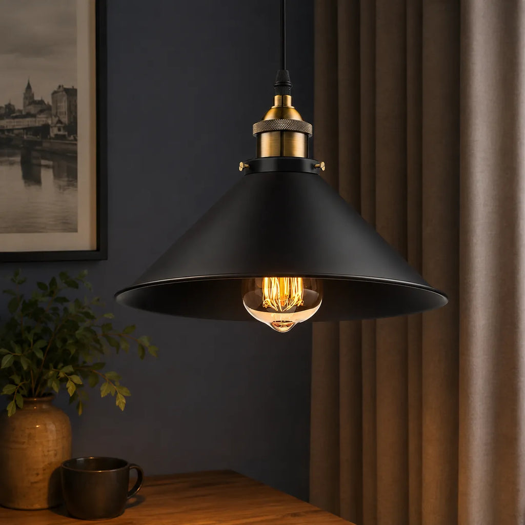Paloma Industrial Brass-Accent Metal Cone Pendant Light