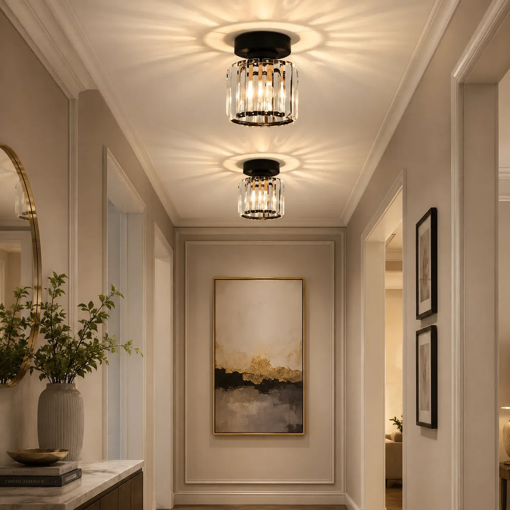Lunara Modern Brass & Crystal Flush Mount Ceiling Light