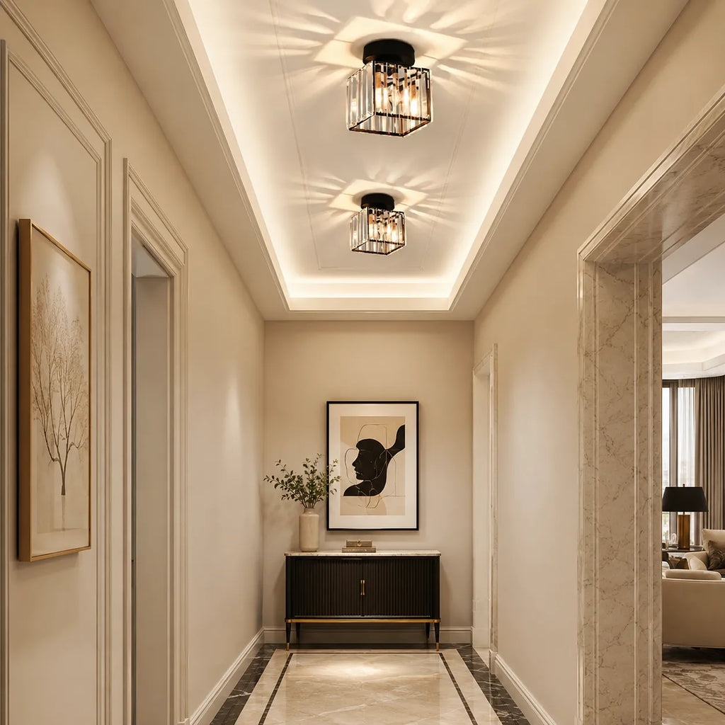 Lunara Modern Brass & Crystal Flush Mount Ceiling Light
