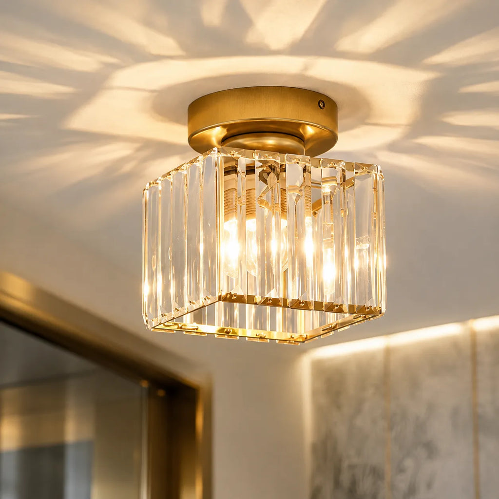 Lunara Modern Brass & Crystal Flush Mount Ceiling Light