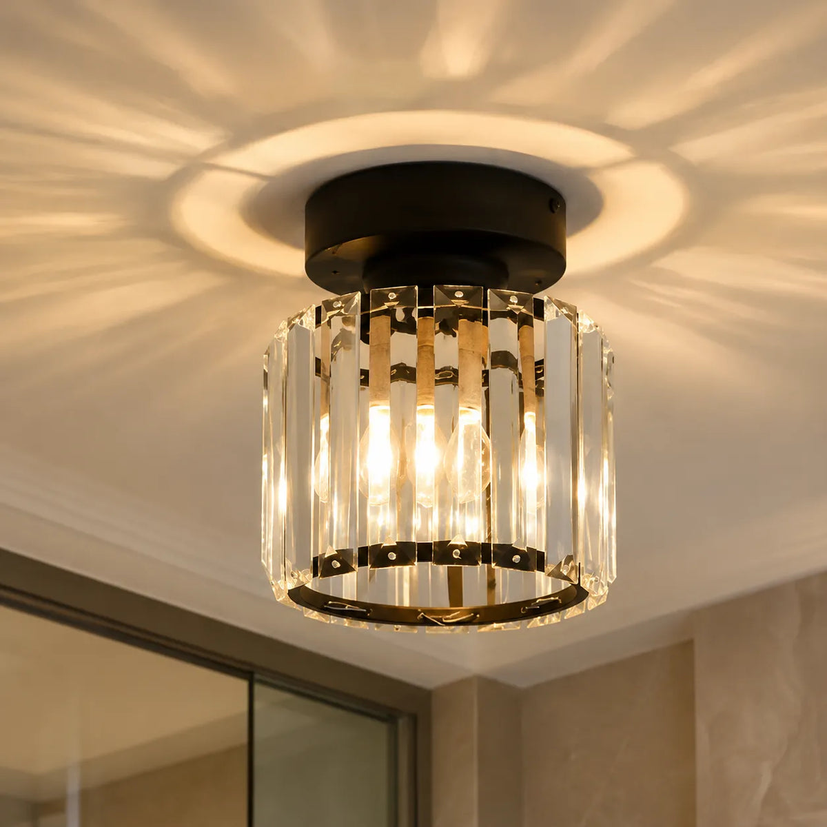 Lunara Modern Brass & Crystal Flush Mount Ceiling Light