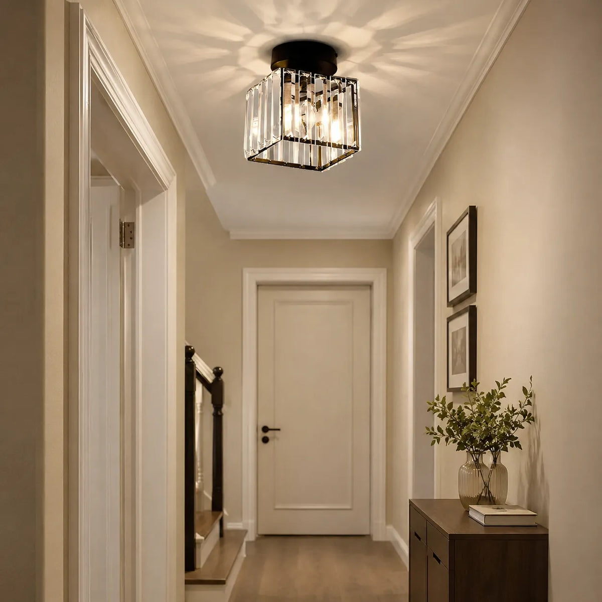 Lunara Modern Brass & Crystal Flush Mount Ceiling Light