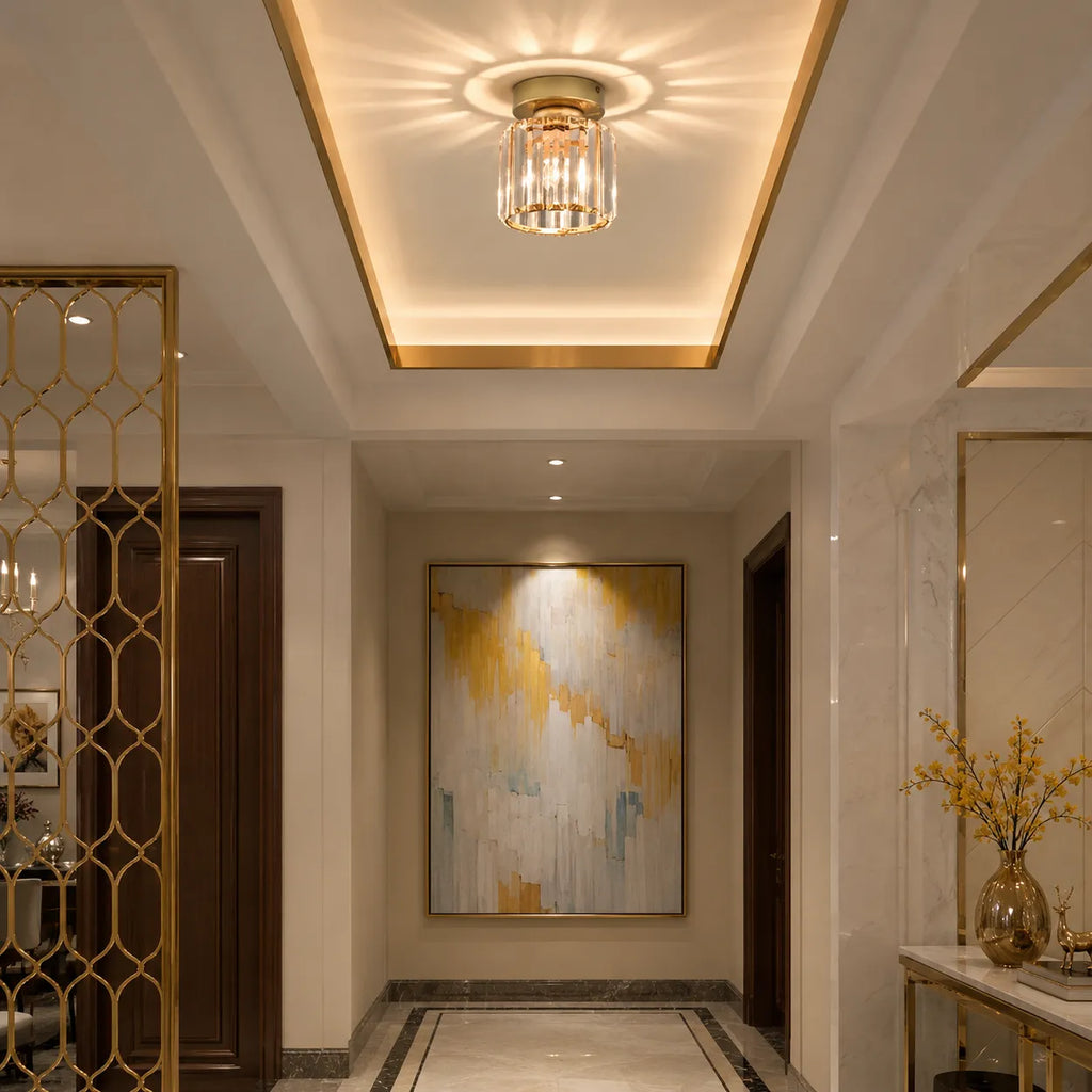 Lunara Modern Brass & Crystal Flush Mount Ceiling Light