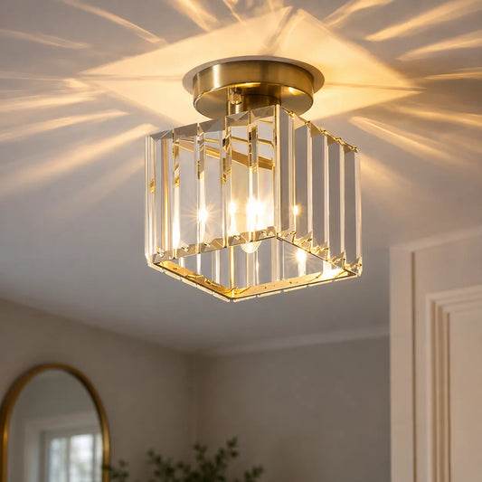 Lunara Modern Brass & Crystal Flush Mount Ceiling Light