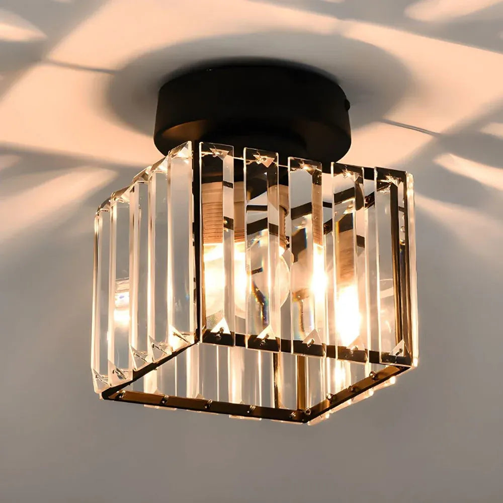 Lunara Modern Brass & Crystal Flush Mount Ceiling Light