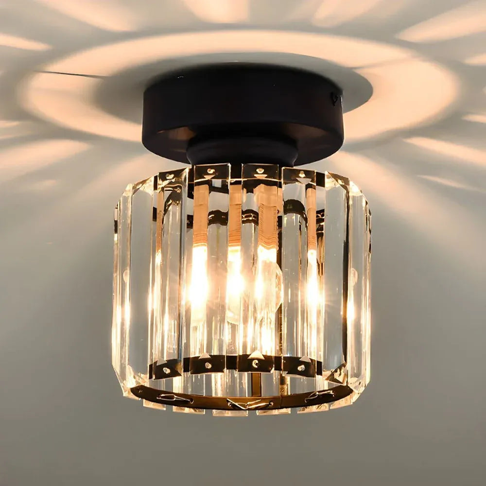 Lunara Modern Brass & Crystal Flush Mount Ceiling Light