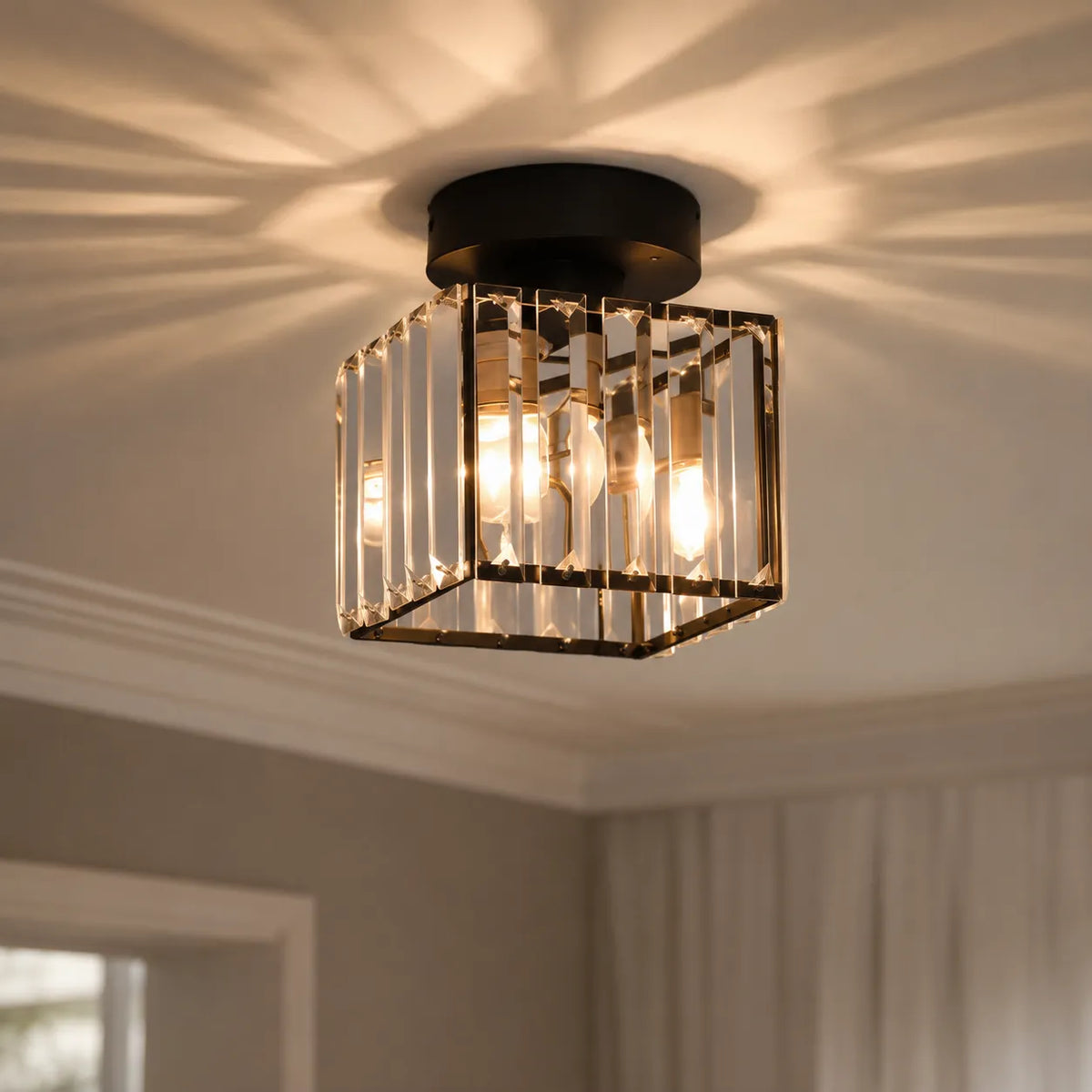 Lunara Modern Brass & Crystal Flush Mount Ceiling Light