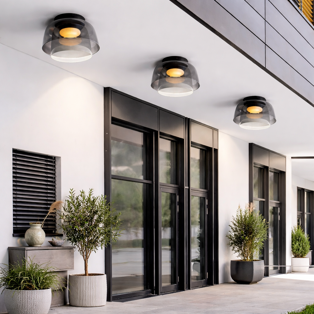 Luno Mid-Century Layered Glass LED Flush Mount Ceiling Light