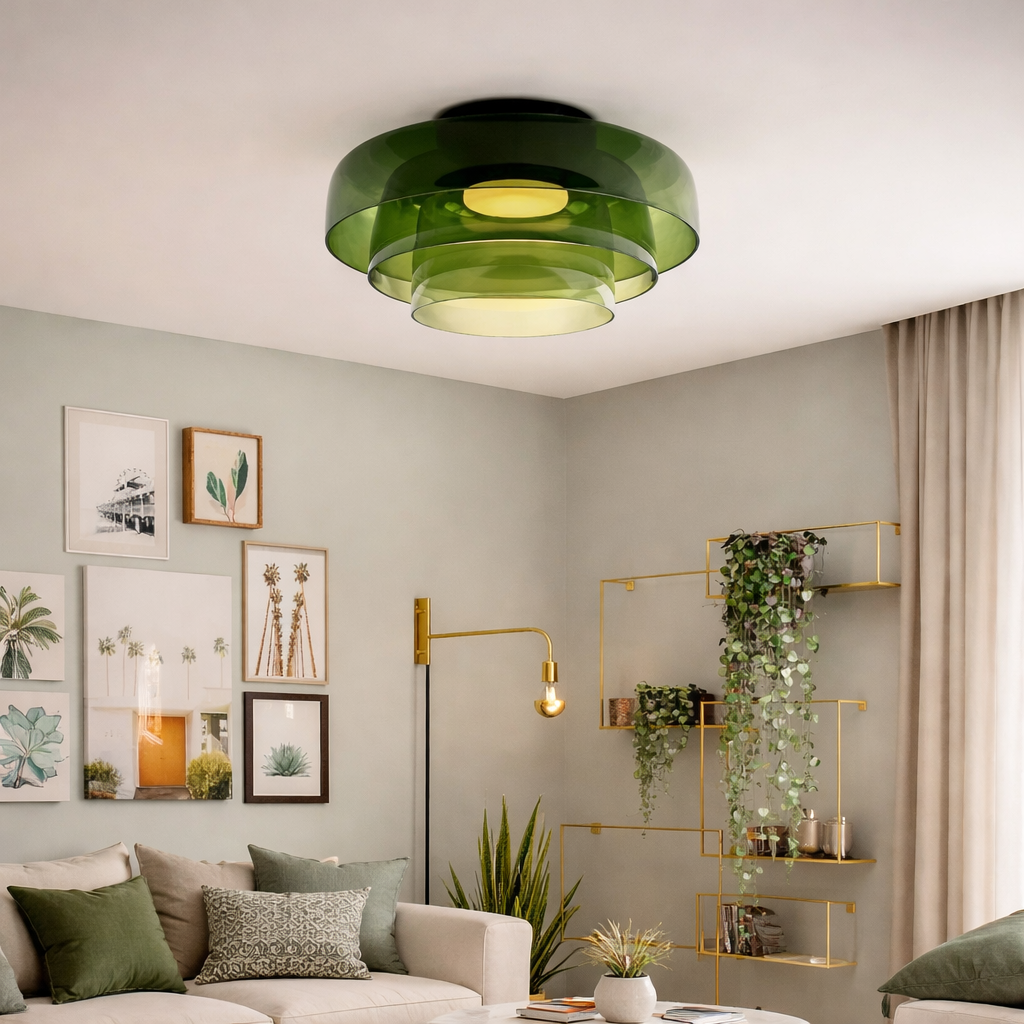 Luno Mid-Century Layered Glass LED Flush Mount Ceiling Light