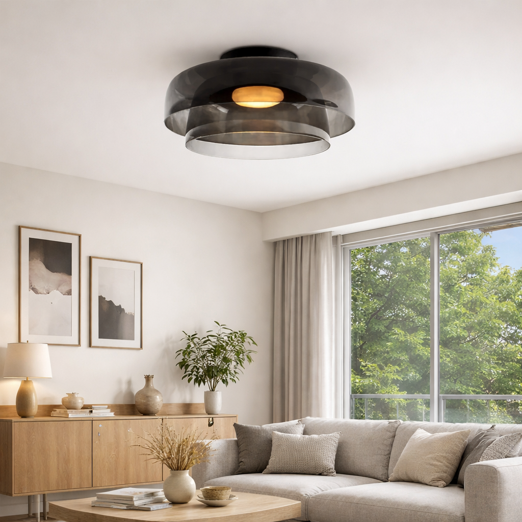 Luno Mid-Century Layered Glass LED Flush Mount Ceiling Light