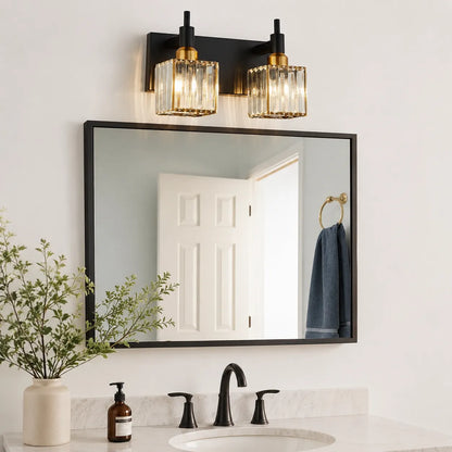 Luxury Crystal Vanity Wall Light with Fluted Glass Shades