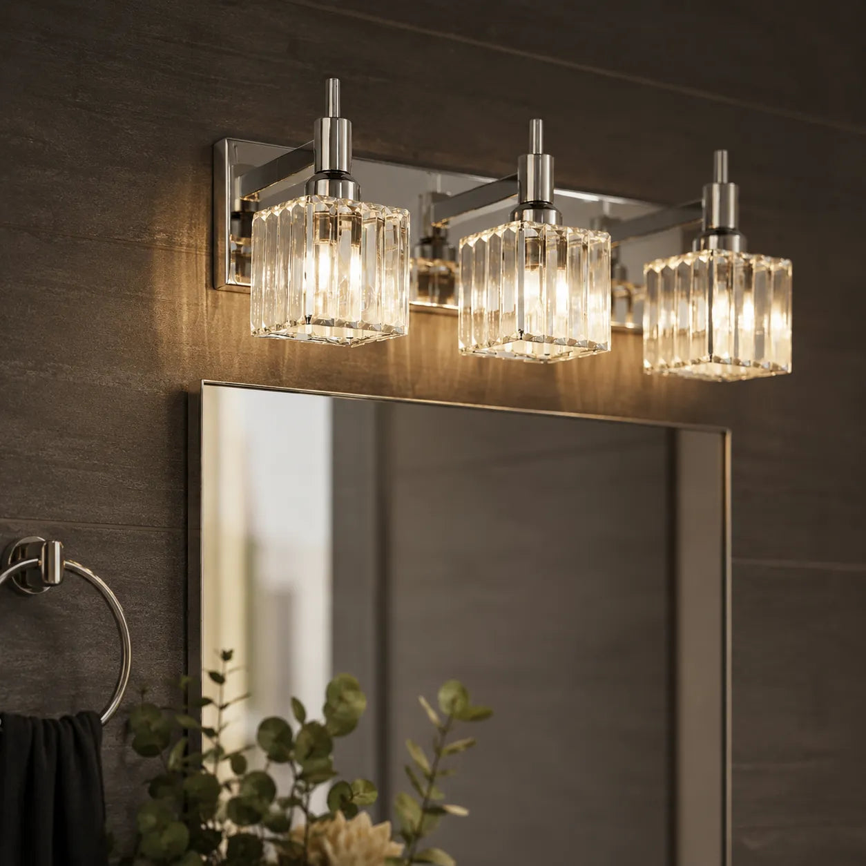 Luxury Crystal Vanity Wall Light with Fluted Glass Shades