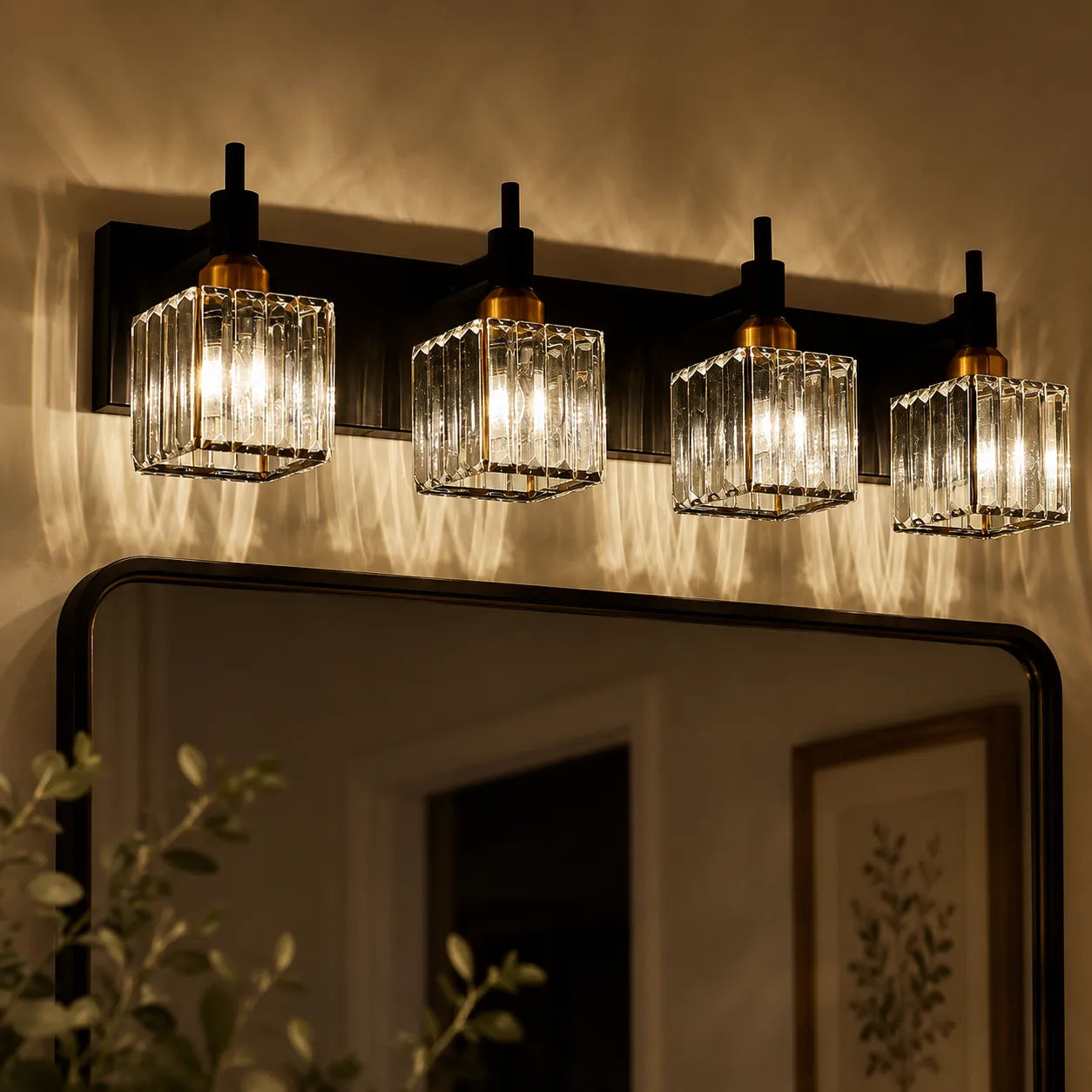 Luxury Crystal Vanity Wall Light with Fluted Glass Shades