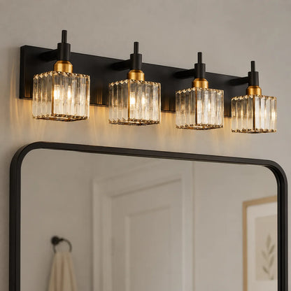 Luxury Crystal Vanity Wall Light with Fluted Glass Shades
