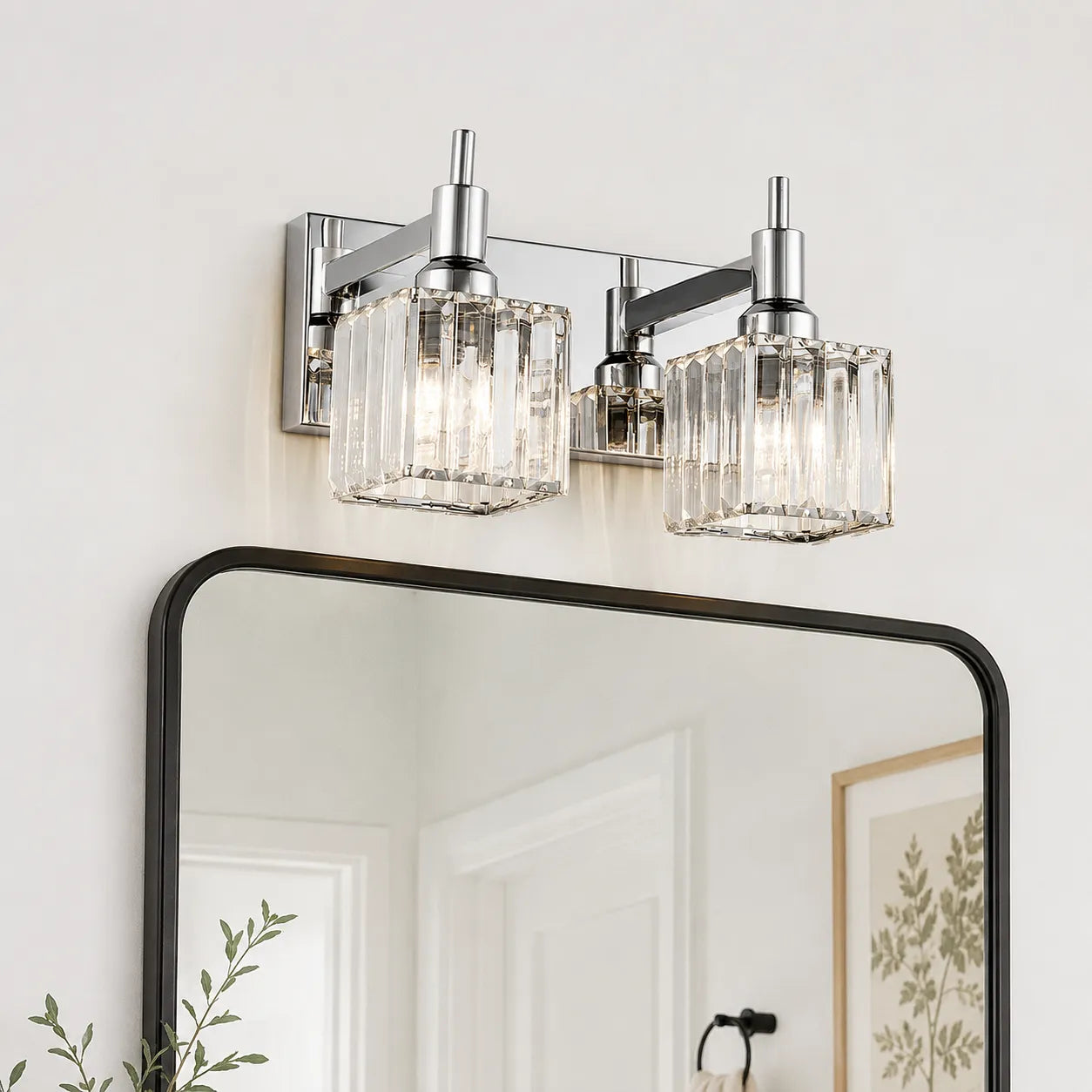 Luxury Crystal Vanity Wall Light with Fluted Glass Shades