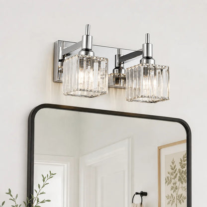 Luxury Crystal Vanity Wall Light with Fluted Glass Shades