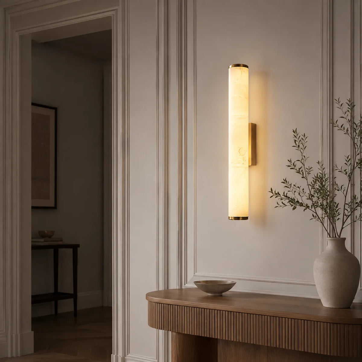 Delia Minimalist Marble & Copper LED Wall Light