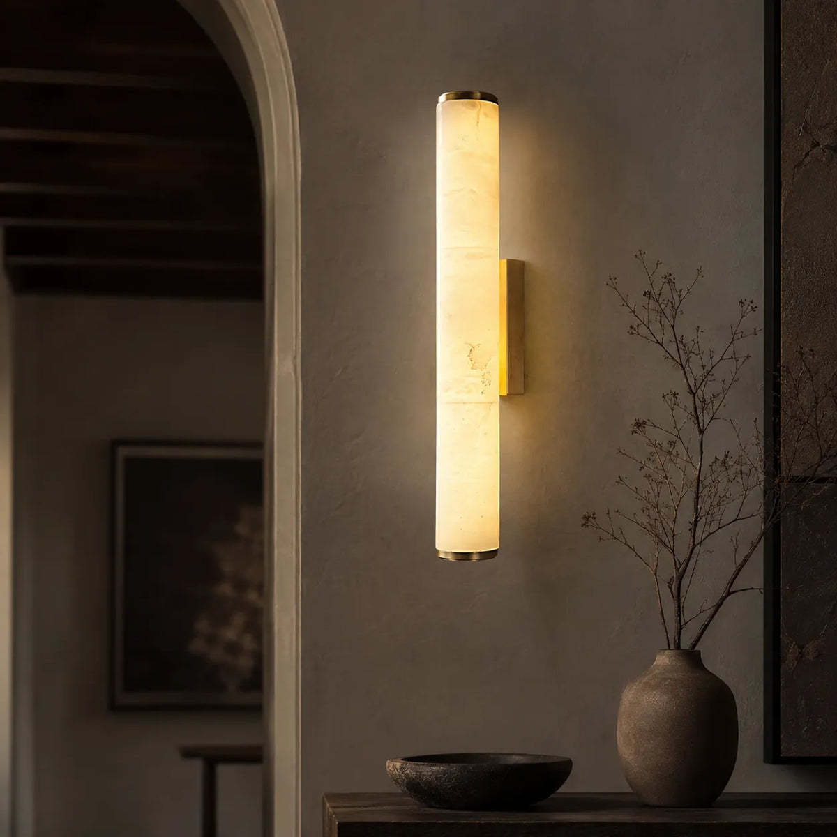 Delia Minimalist Marble & Copper LED Wall Light