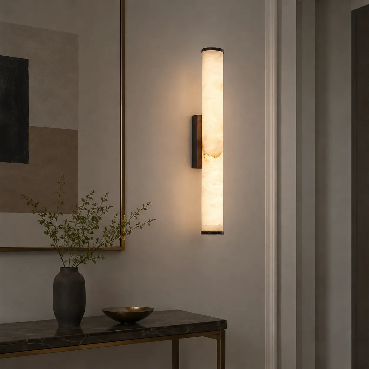 Delia Minimalist Marble & Copper LED Wall Light