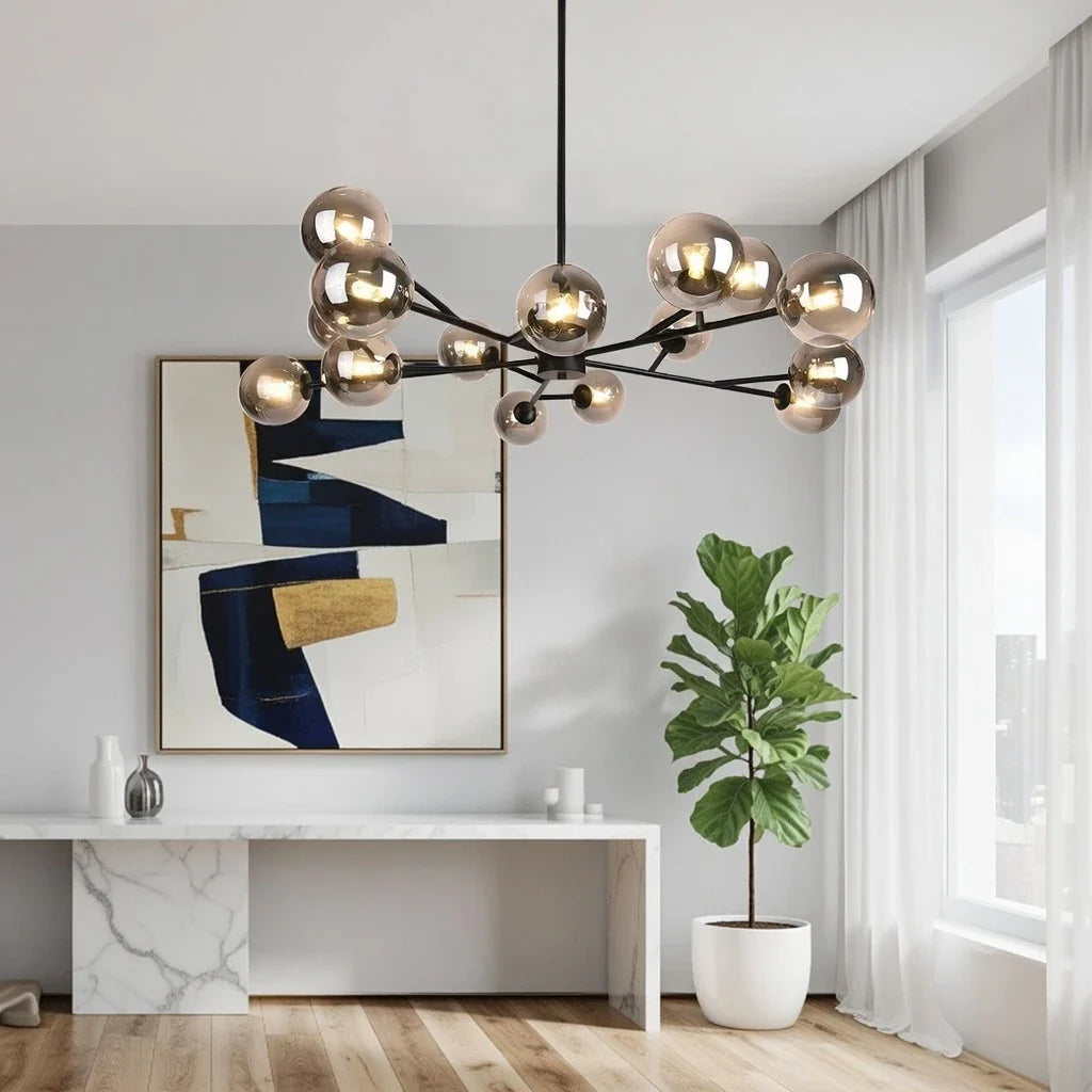 Zinnia Mid-Century 15-Light Glass Globe Sputnik Chandelier