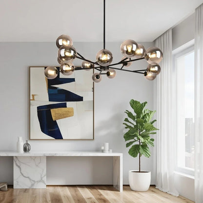 15-Light Mid-Century Glass Bubble Chandelier