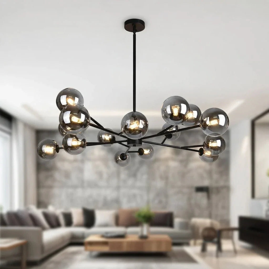 Zinnia Mid-Century 15-Light Glass Globe Sputnik Chandelier