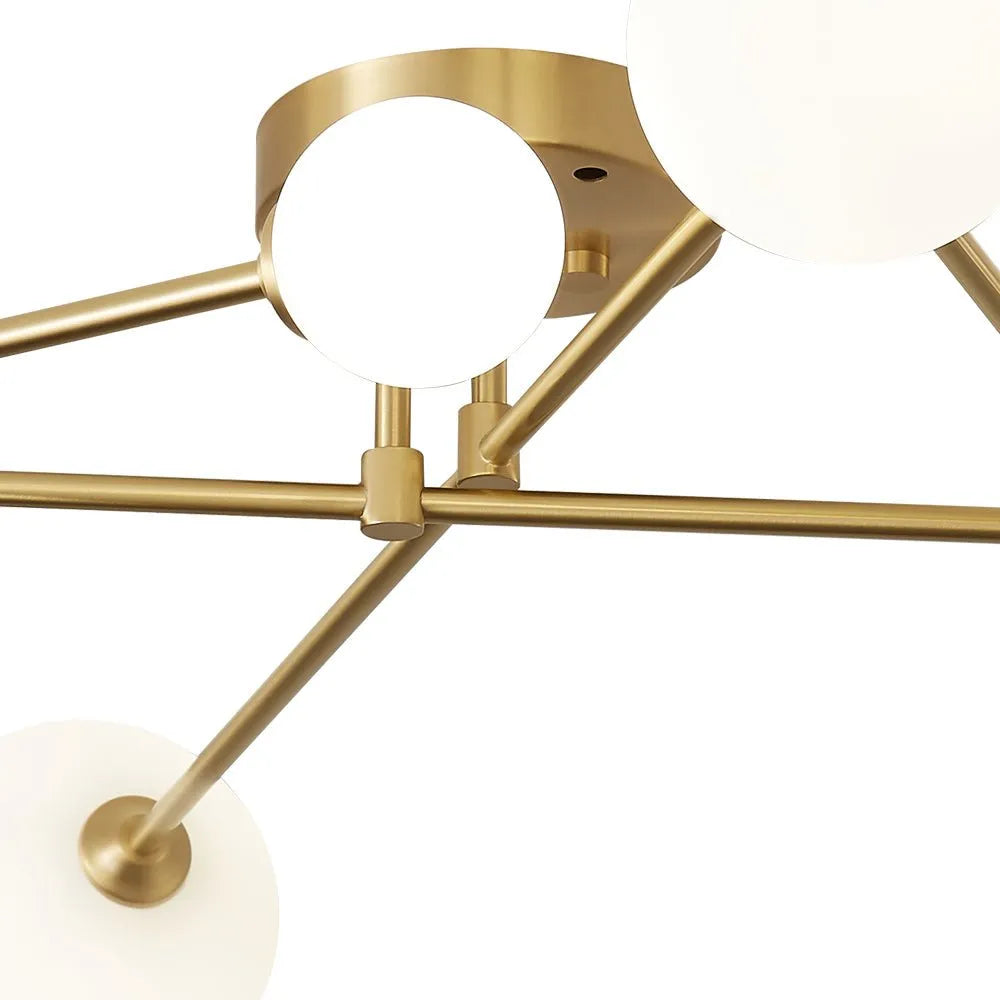 Greta Mid-Century 6-Light Frosted Glass Sputnik Semi-Flush Ceiling Light