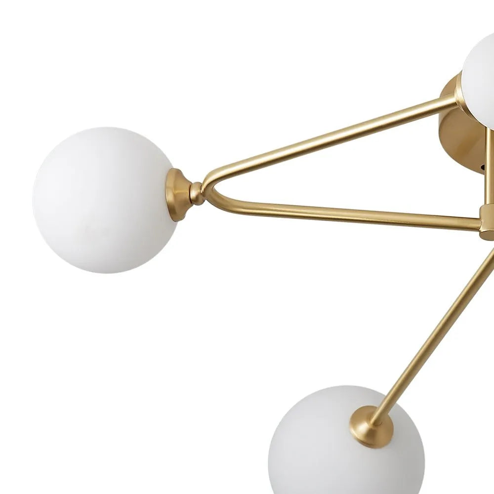 Greta Mid-Century 6-Light Frosted Glass Sputnik Semi-Flush Ceiling Light