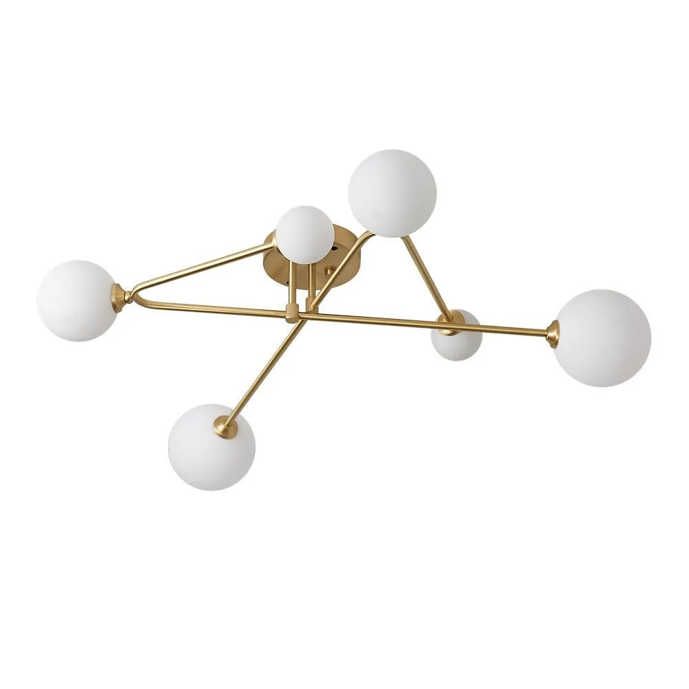Greta Mid-Century 6-Light Frosted Glass Sputnik Semi-Flush Ceiling Light