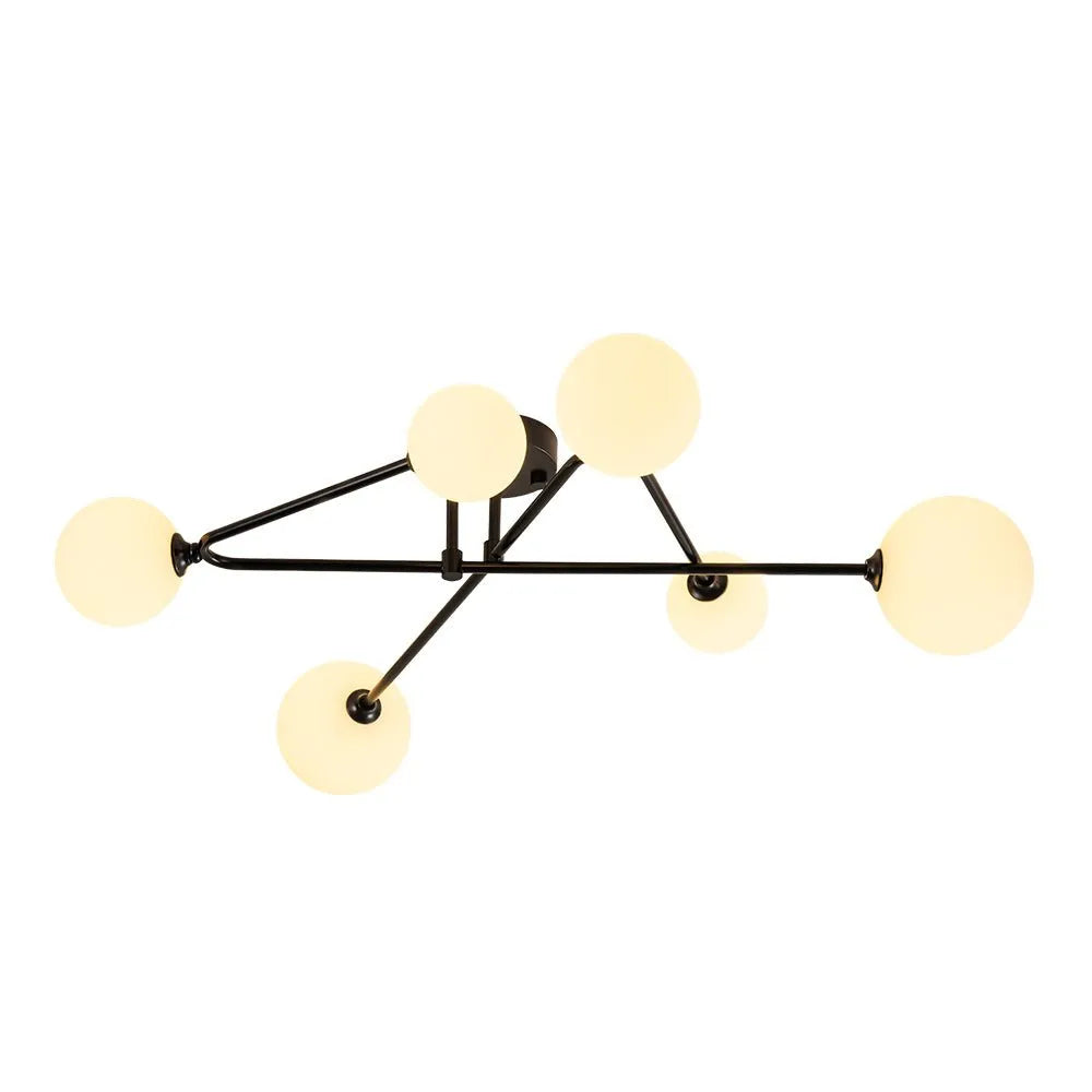 Greta Mid-Century 6-Light Frosted Glass Sputnik Semi-Flush Ceiling Light