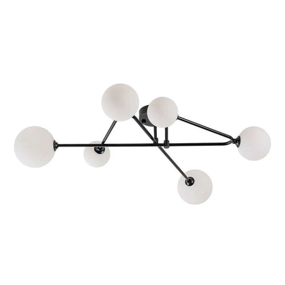 Greta Mid-Century 6-Light Frosted Glass Sputnik Semi-Flush Ceiling Light