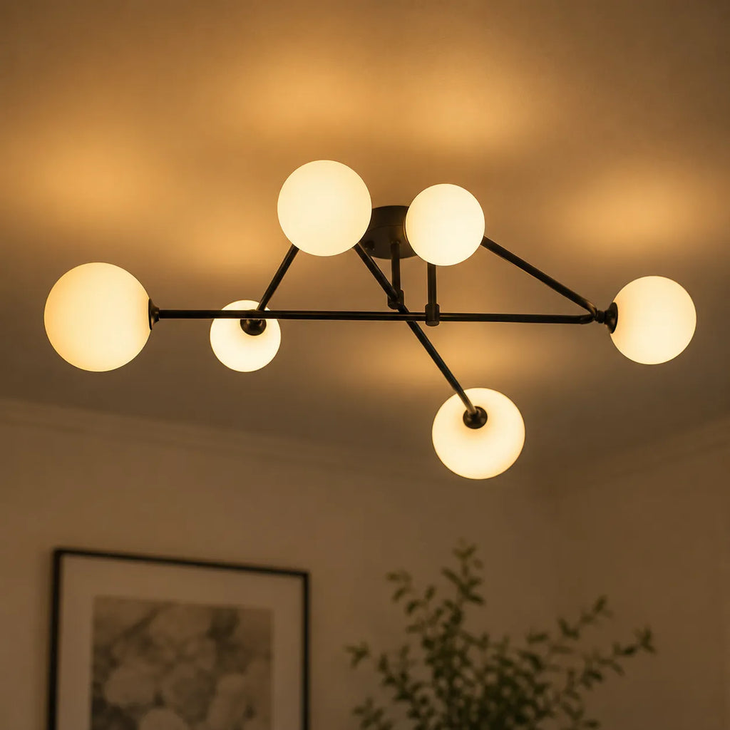 Greta Mid-Century 6-Light Frosted Glass Sputnik Semi-Flush Ceiling Light