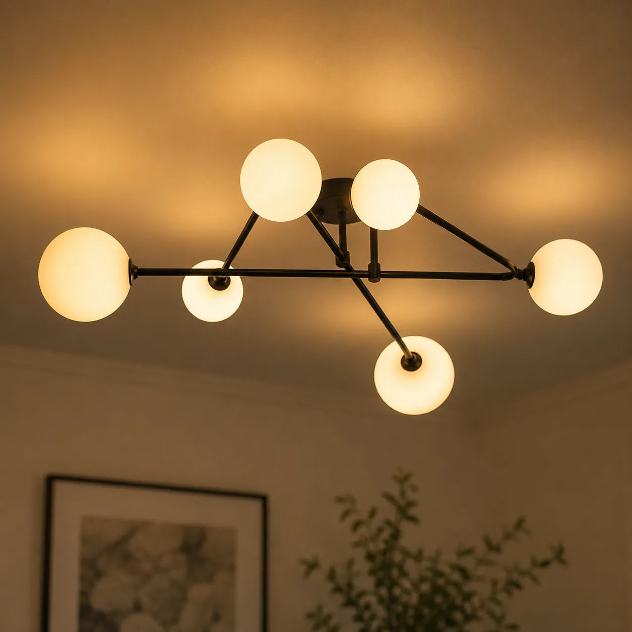 Mid-Century 6-Light Globe Sputnik Semi Flush Ceiling Light