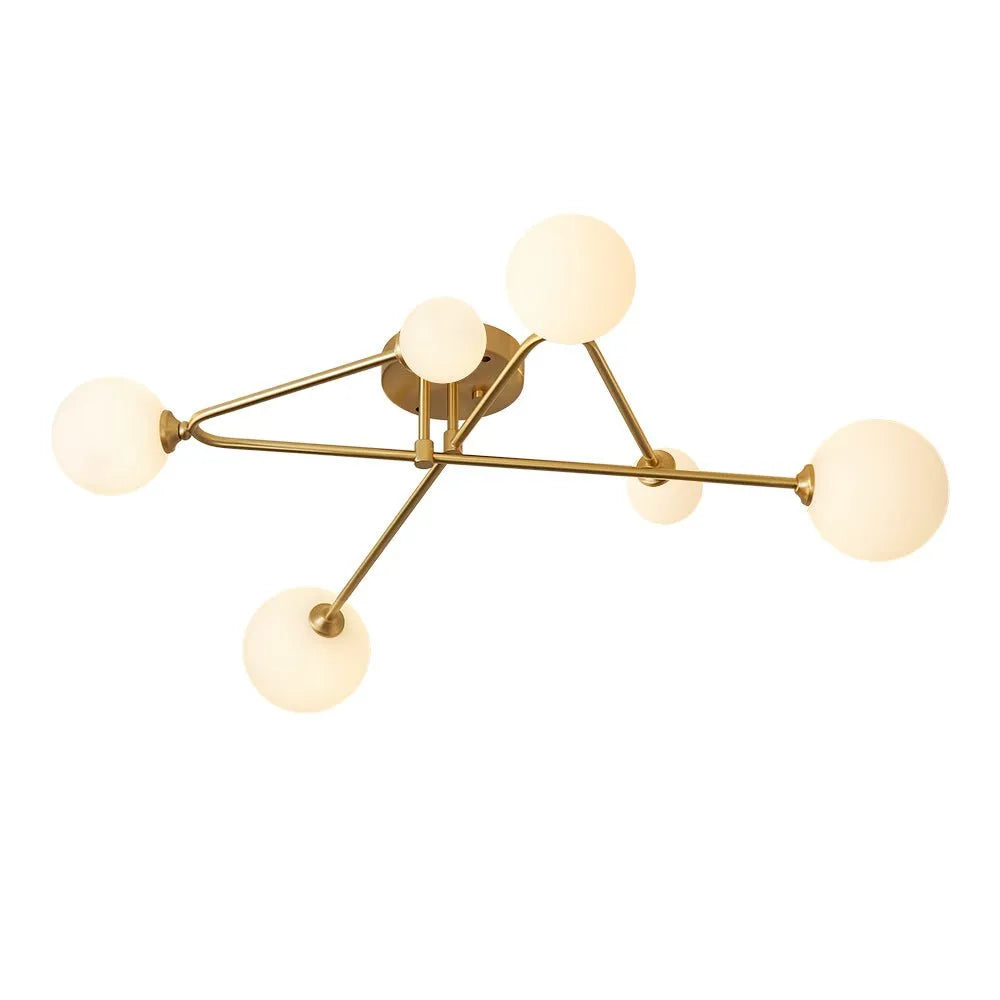 Greta Mid-Century 6-Light Frosted Glass Sputnik Semi-Flush Ceiling Light
