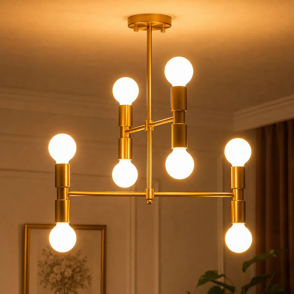 Elara Mid-Century 8-Light Sputnik Semi-Flush Ceiling Light