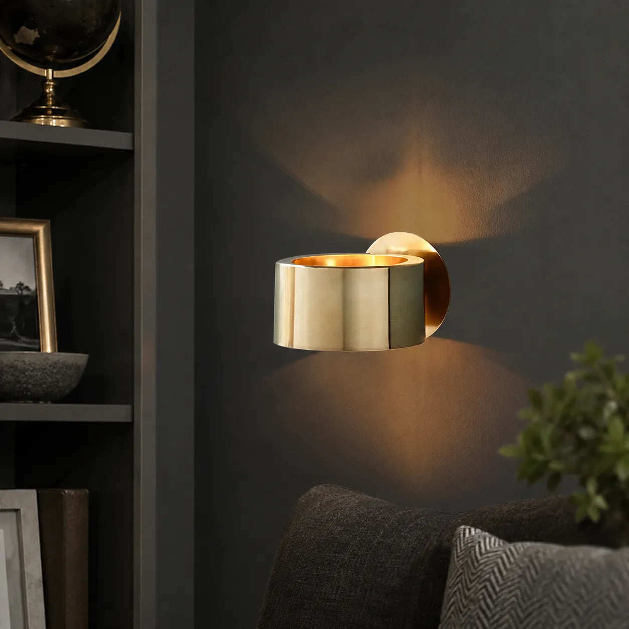 Mid-Century Brass Wall Sconce with Cylindrical Shade