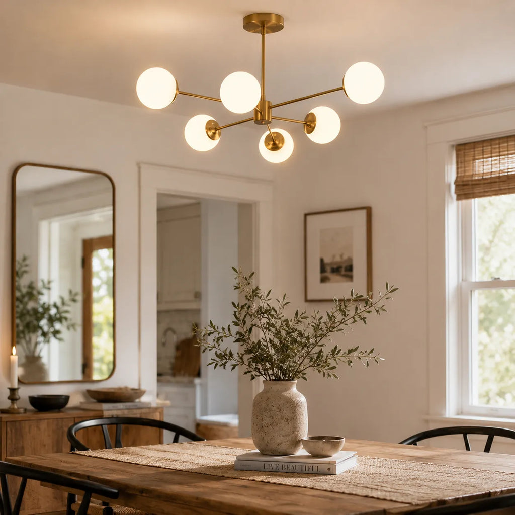 Yvonne Mid-Century Frosted Glass Globe Sputnik Chandelier