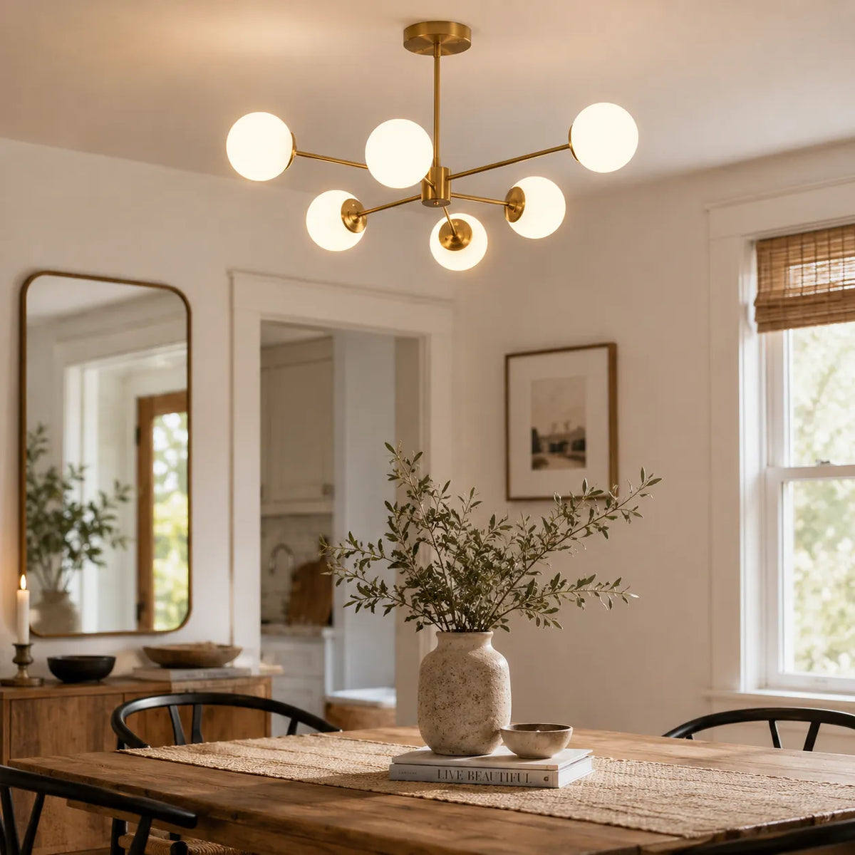 Yvonne Mid-Century Frosted Glass Globe Sputnik Chandelier