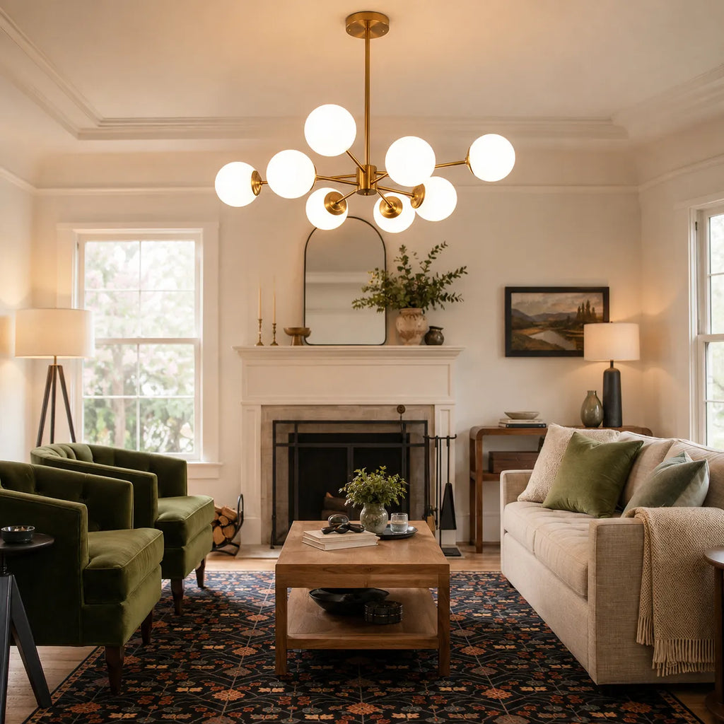 Yvonne Mid-Century Frosted Glass Globe Sputnik Chandelier