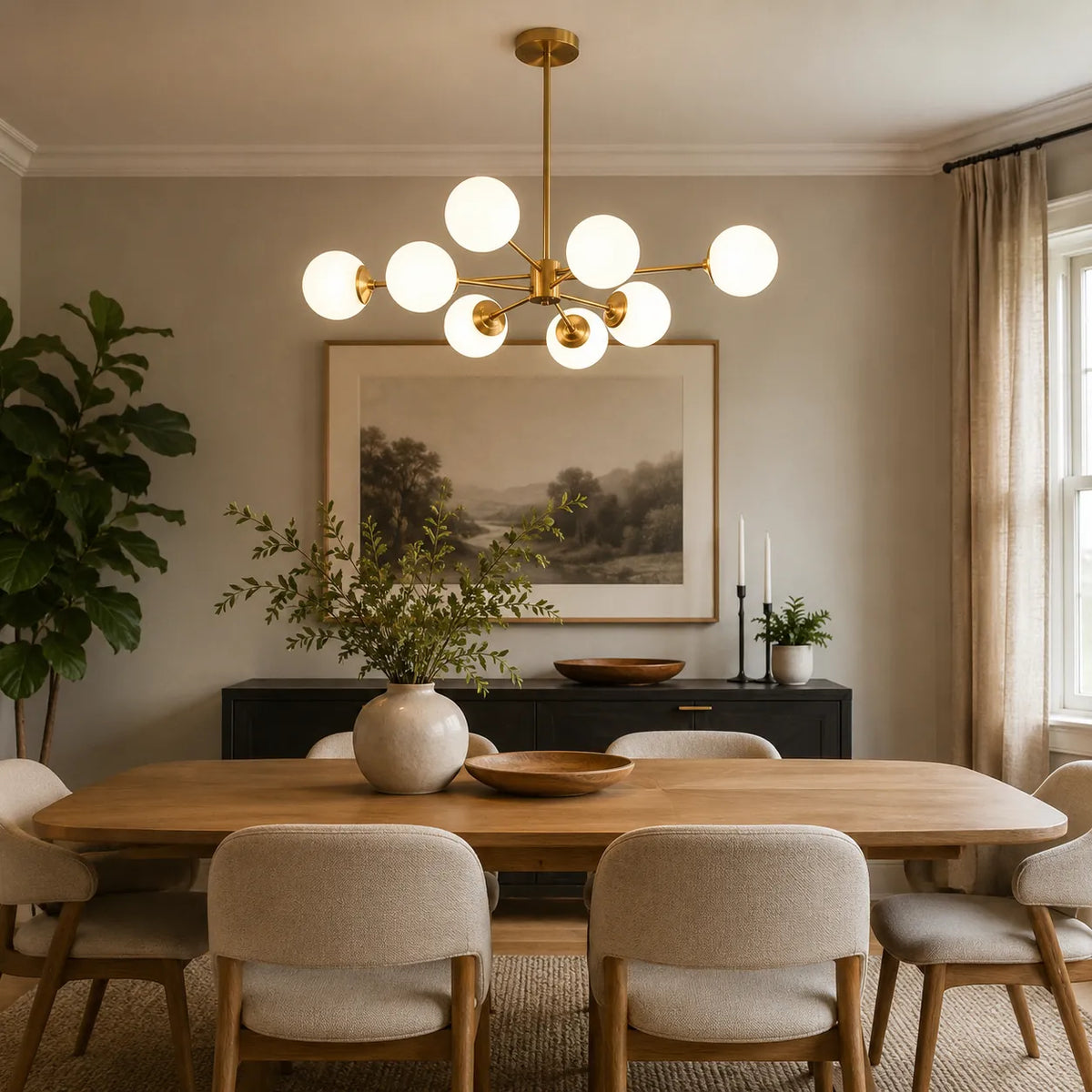 Yvonne Mid-Century Frosted Glass Globe Sputnik Chandelier