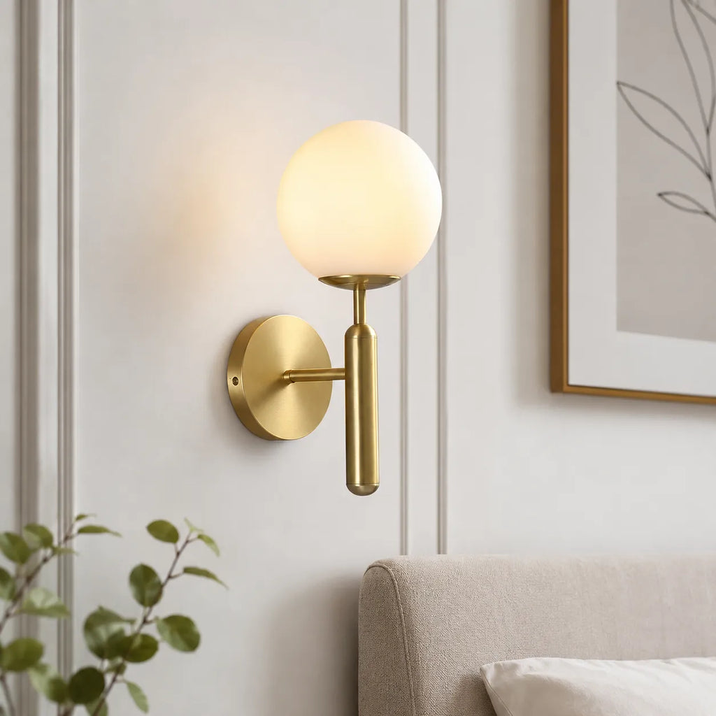 Etta Mid-Century Frosted Glass Globe Wall Light